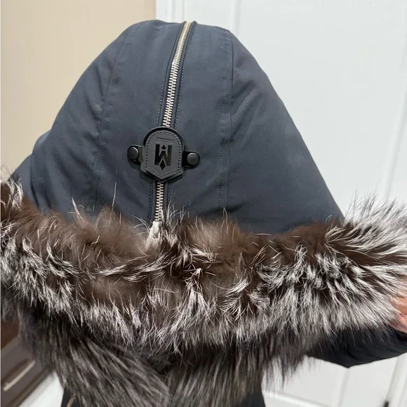 Mackage Black Puffer Coat with silver fox Fur Trim - Picture 6 of 9